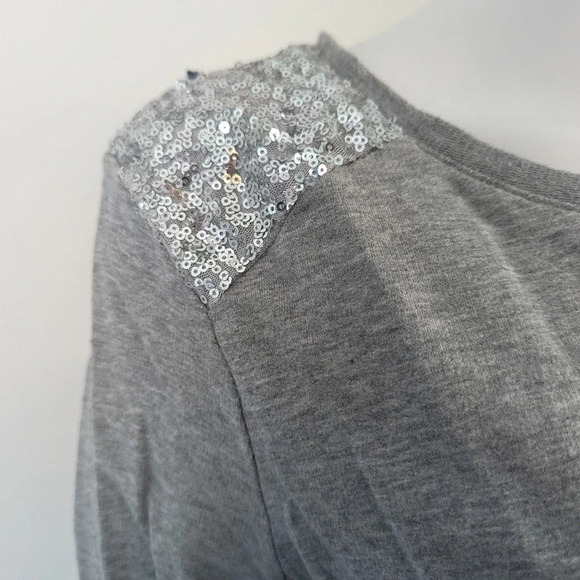 New Directions Heather Gray Sequined Cap Shoulders L - Picture 3 of 6